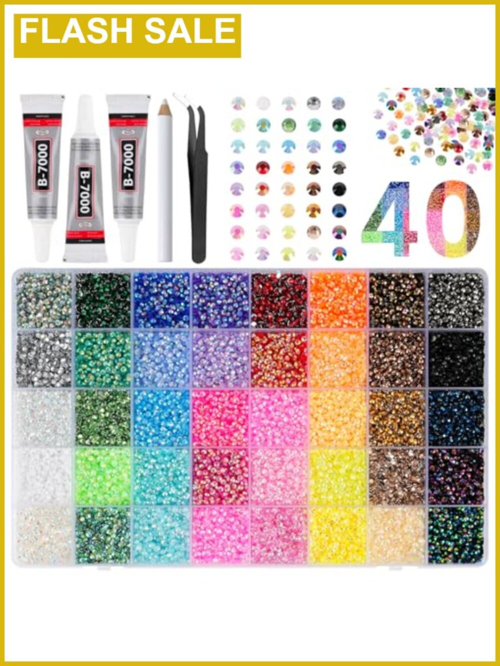 40-Color Jelly Rhinestones Flatback Gems with Glue for Nail Art Crafts